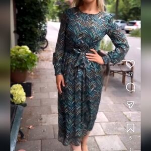 Sezane Multicolor Chevron Long Sleeve Dress